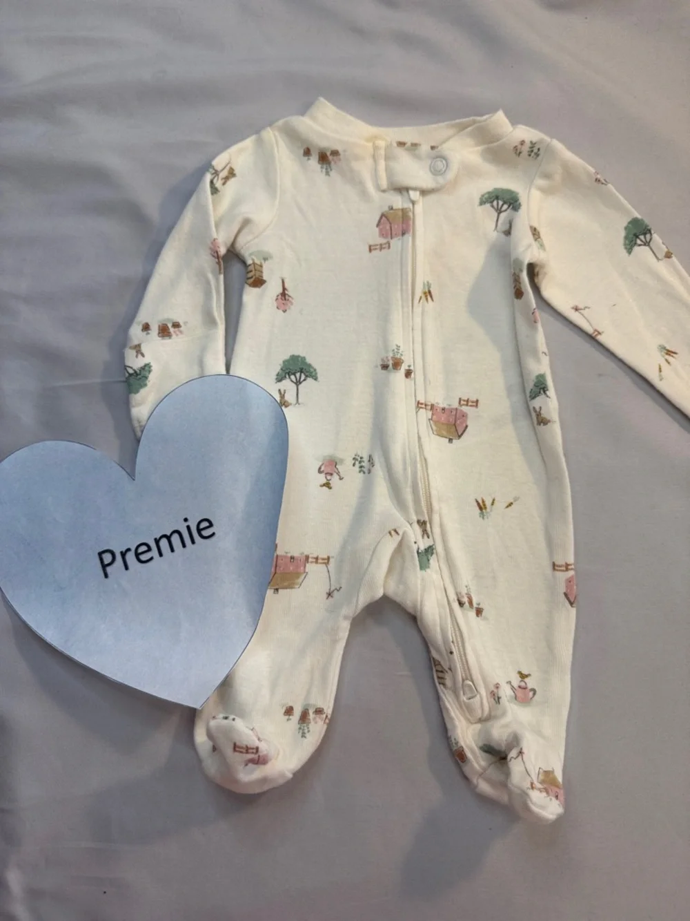 Carter's Cream Footed One-Piece with Tiny Woodland Motif - Picture 1 of 4